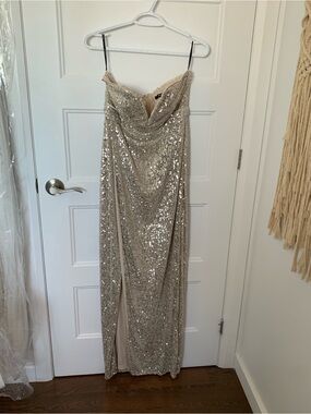 TFNC Strapless Sequin Gown in Champagne